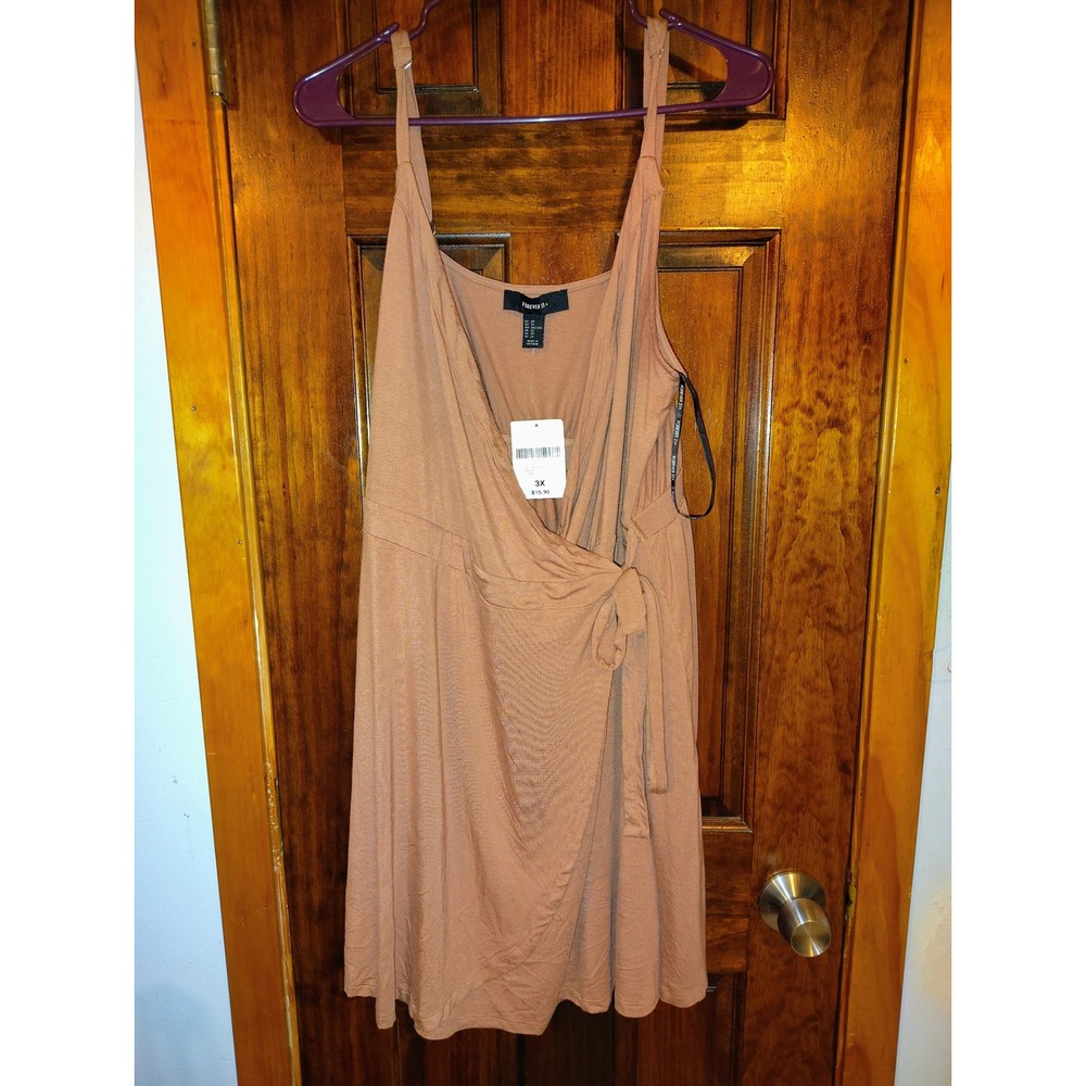 Forever 21 Plus Knit Dress Mocha Wrap Tie Short Sleeve Casual Size 3X